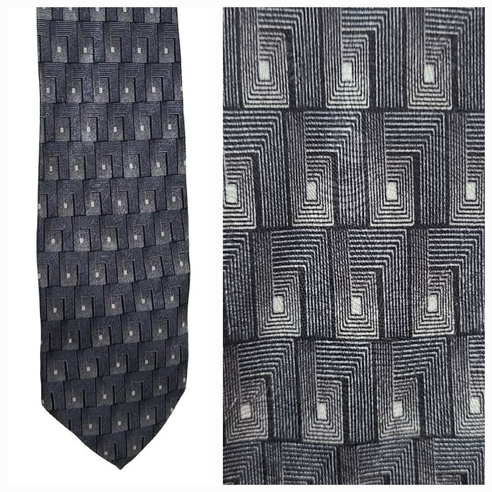 Men's Geometric Silk Tie Charcoal Gray 65" Neat Luxury Necktie Formal Zantara